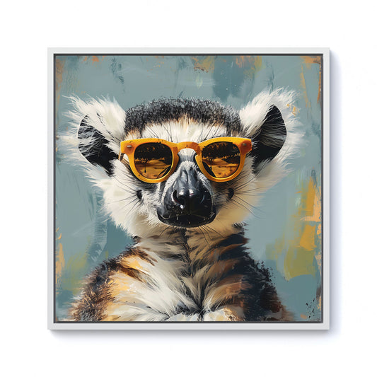 Lemur In Glasses Framed Canvas