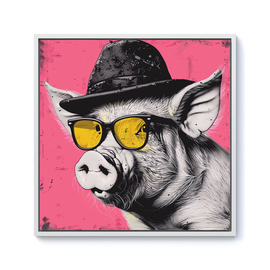 Pig In A Hat And Glasses Framed Canvas