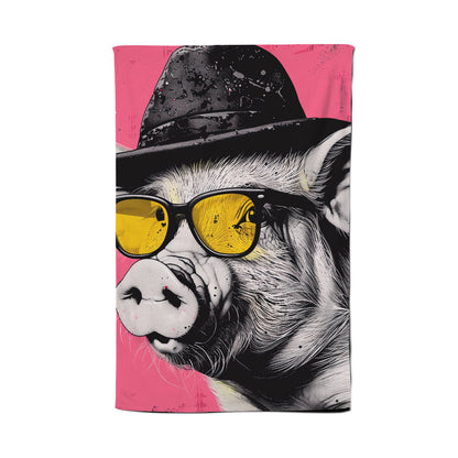 Pig In A Hat And Glasses Tea Towel