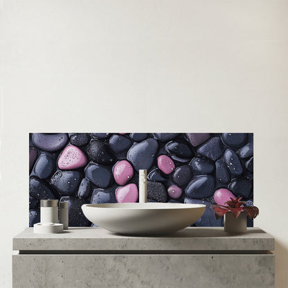 Blush and Charcoal Pebble Mix Glass Bathroom Splashback