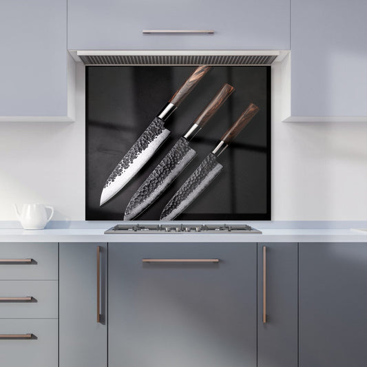 Elegant Trio of Chef's Blades Kitchen Splashback