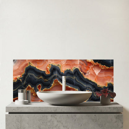 Black Pink And Gold Marble Effect Glass Bathroom Splashback