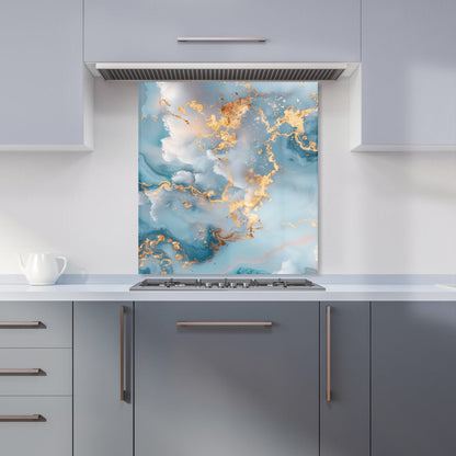 Blue And Gold Marble Effect Kitchen Splashback