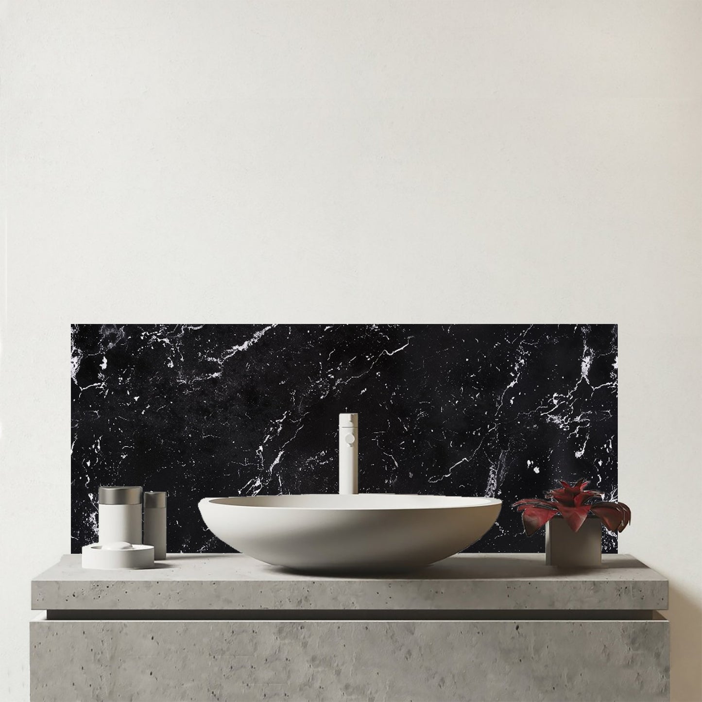 Polished Black Quartz Effect Glass Bathroom Splashback