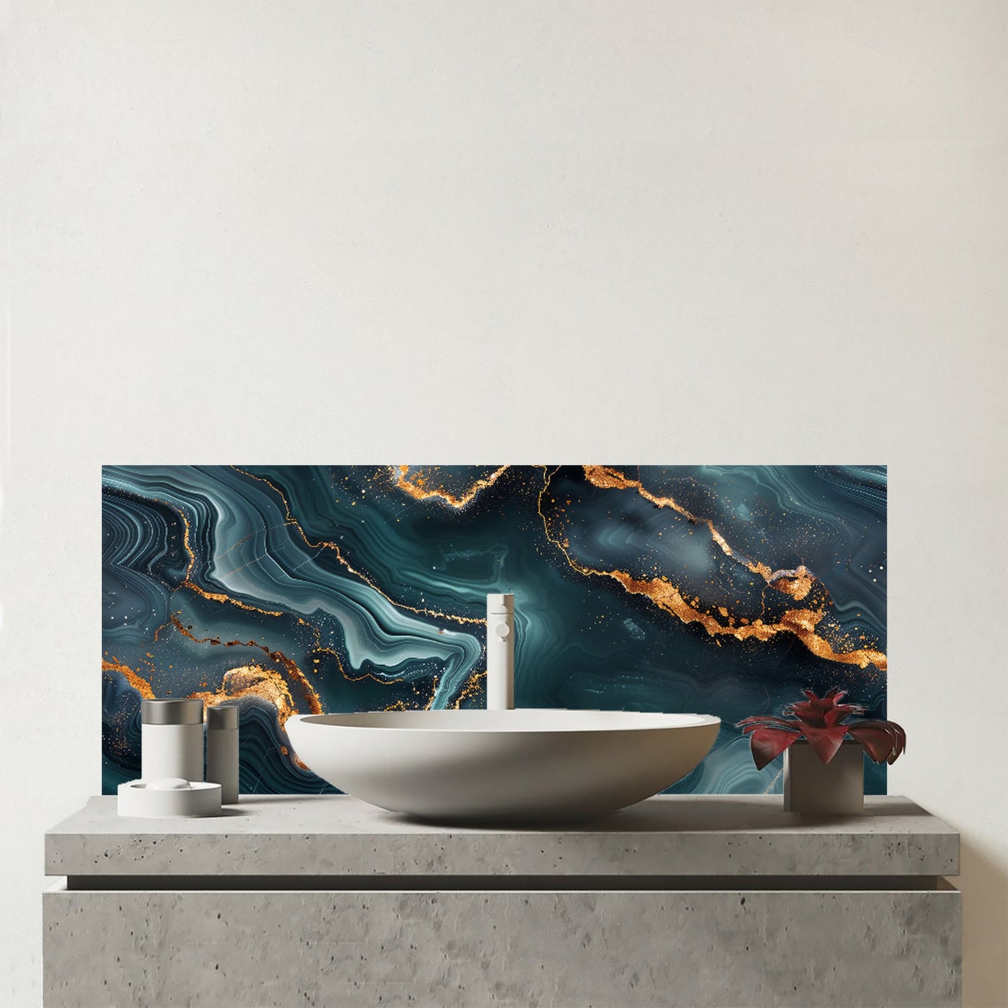 Gold, Blue Marble Effect Glass Bathroom Splashback