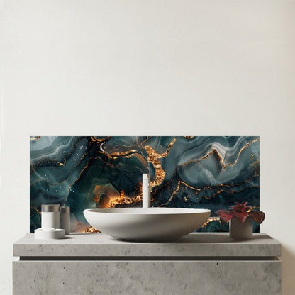 Vibrant Blue Marble Effect Glass Bathroom Splashback