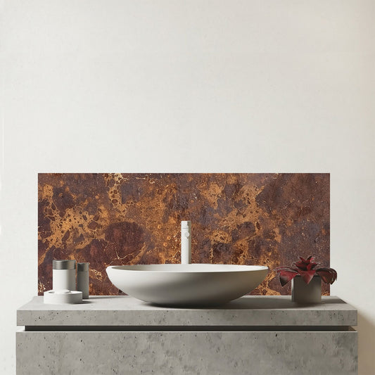 Brown Quartz Effect Glass Bathroom Splashback