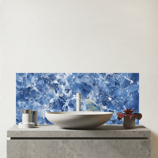 Coastal Blue Quartz Effect Glass Bathroom Splashback