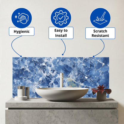 Coastal Blue Quartz Effect Glass Bathroom Splashback