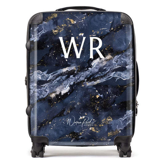 WR01066 Personalised Deep Ocean Blue Quartz Effect Initial Suitcase