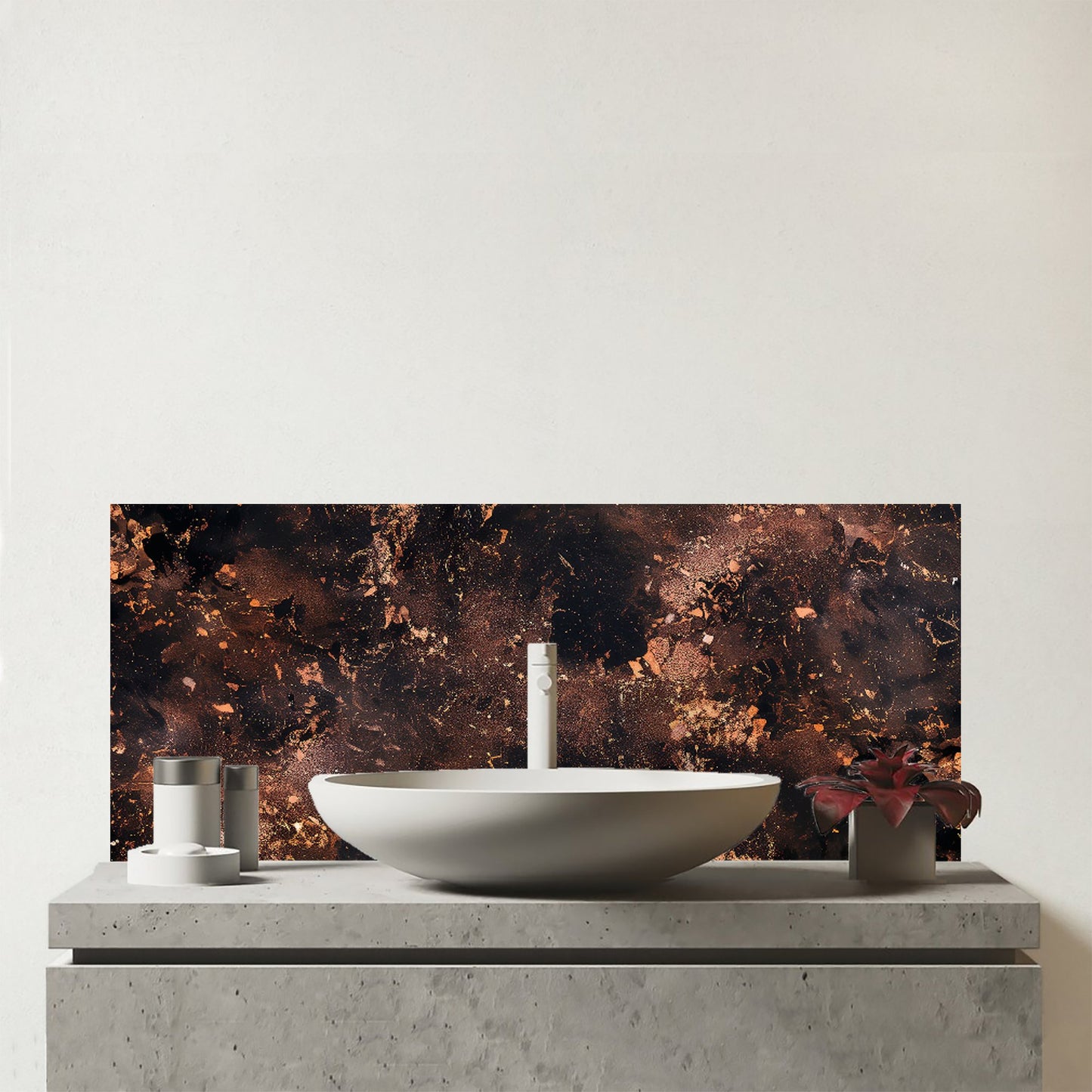 Copper Quartz Effect Glass Bathroom Splashback