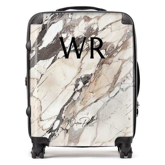 WR01069 Personalised Off White Marble Effect Initial Suitcase