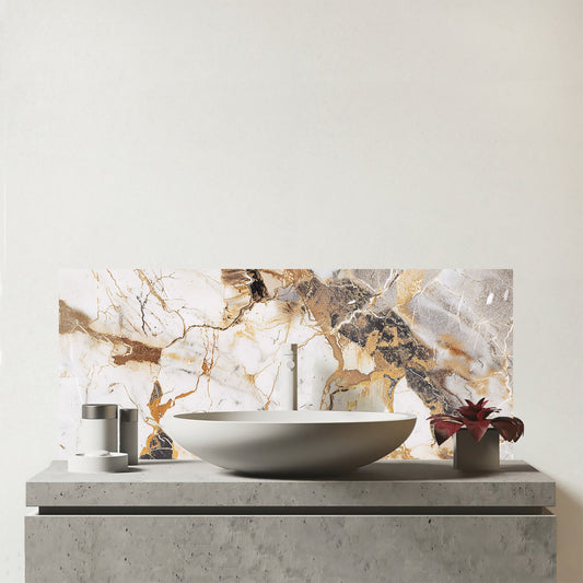 Sleek Pale Marble Effect Glass Bathroom Splashback