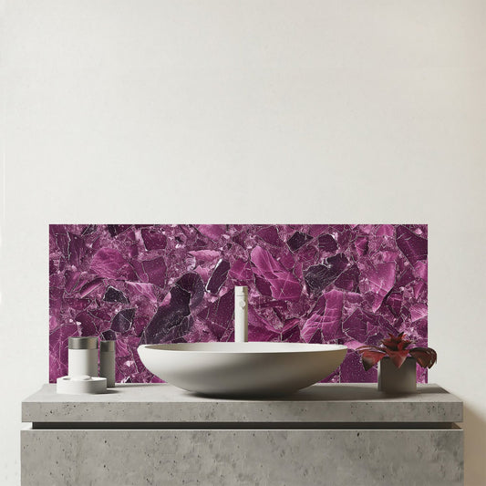 Damson Quartz Effect Glass Bathroom Splashback