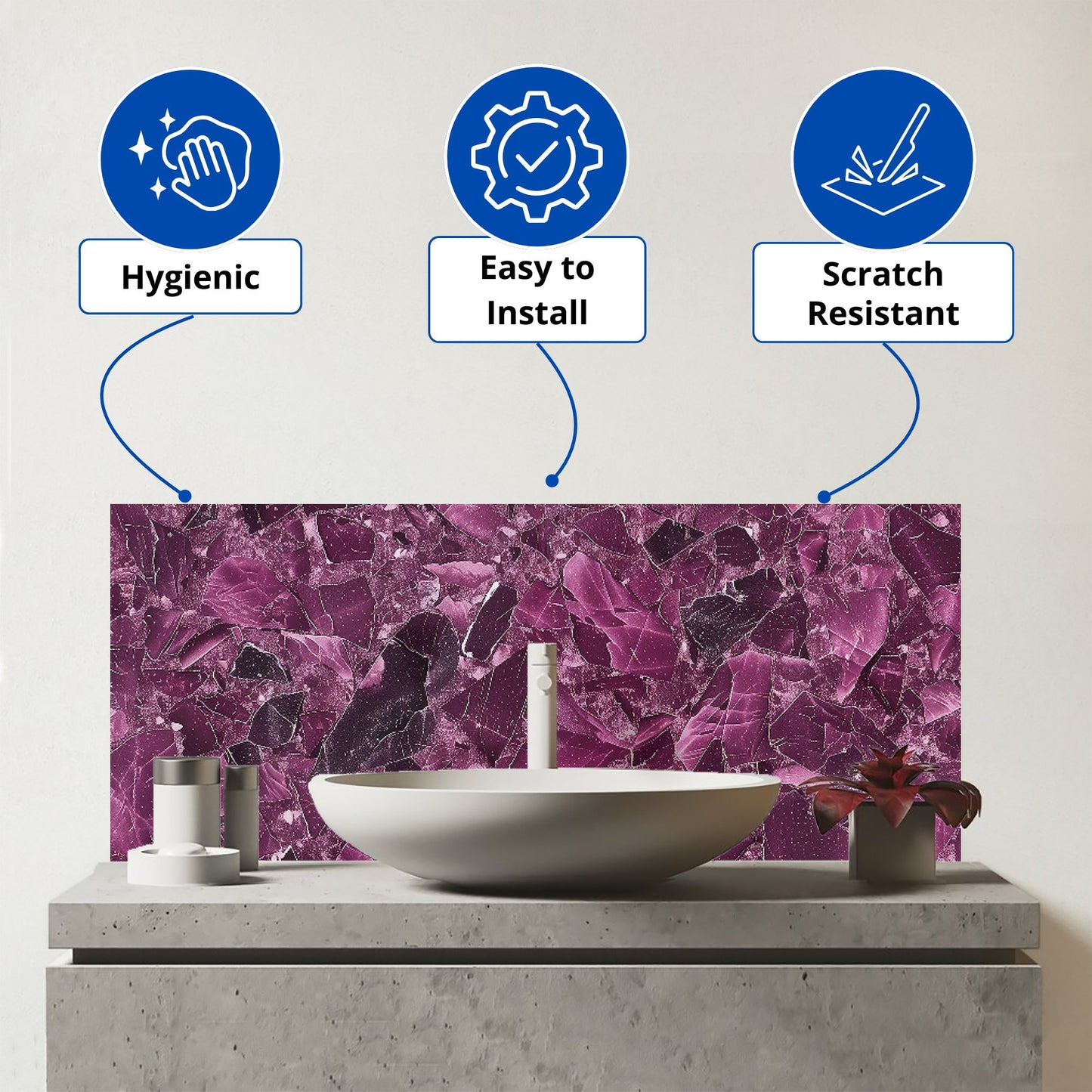 Damson Quartz Effect Glass Bathroom Splashback