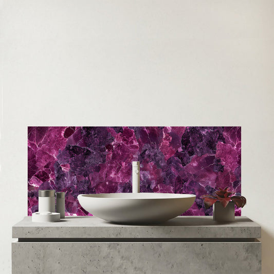 Cherry Quartz Effect Glass Bathroom Splashback