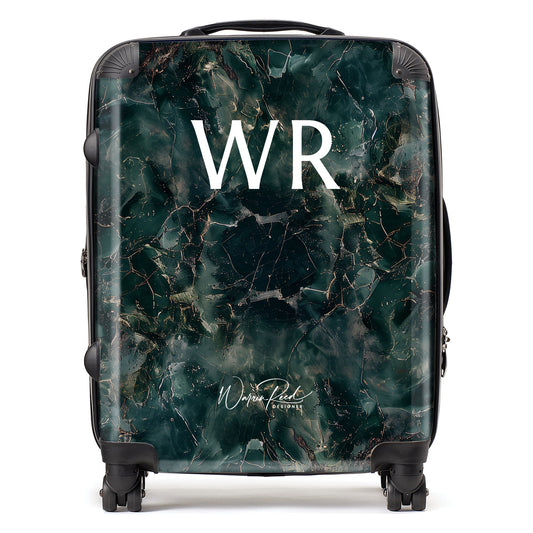 WR01076 Personalised Dark Green Quartz Effect Initial Suitcase