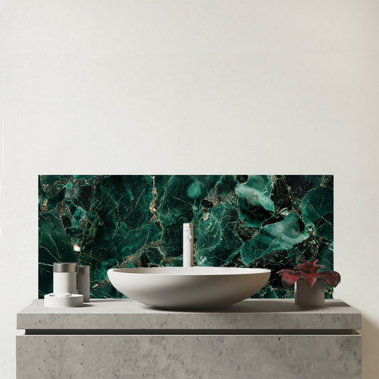 Green Quartz Effect Glass Bathroom Splashback