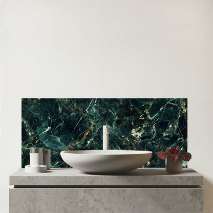 Deepest Green Quartz Effect Glass Bathroom Splashback