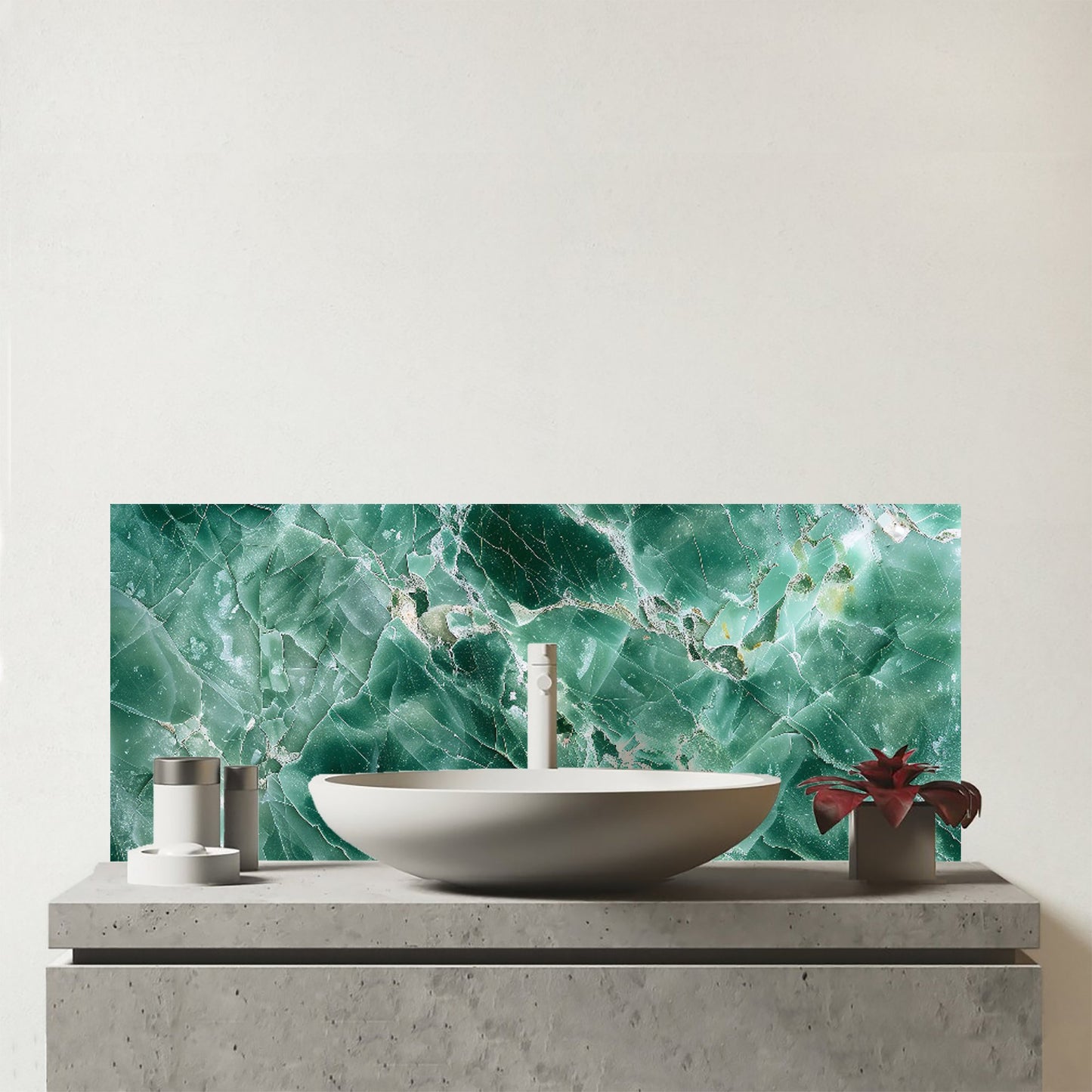 Light Green Quartz Effect Glass Bathroom Splashback