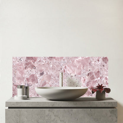 Dusty Pink Quartz Effect Glass Bathroom Splashback