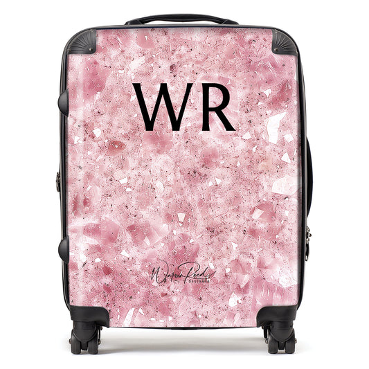 WR01086 Personalised Pink Quartz Effect Initial Suitcase