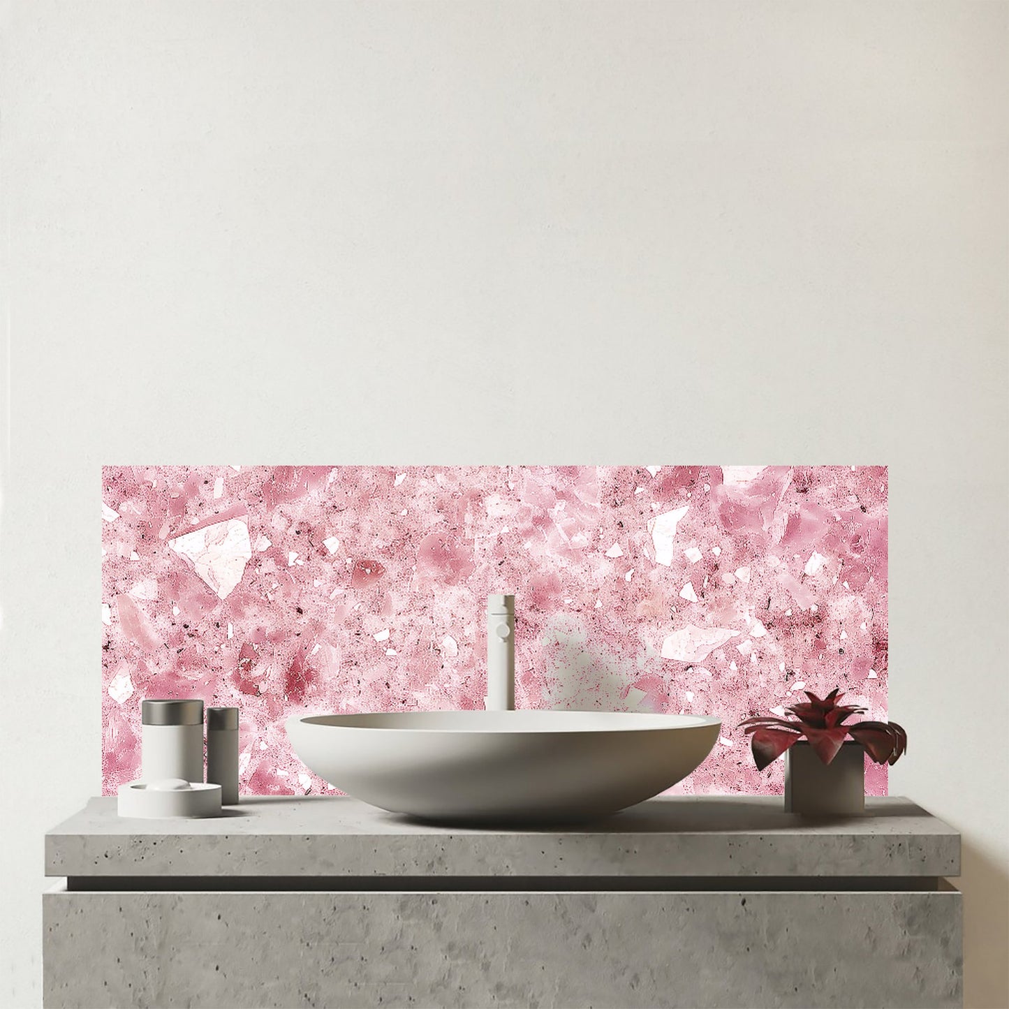 Pink Quartz Effect Glass Bathroom Splashback