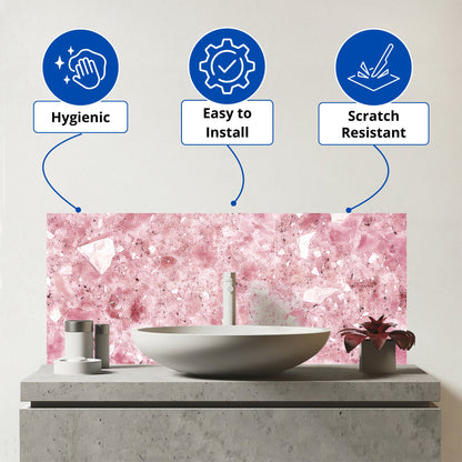 Pink Quartz Effect Glass Bathroom Splashback