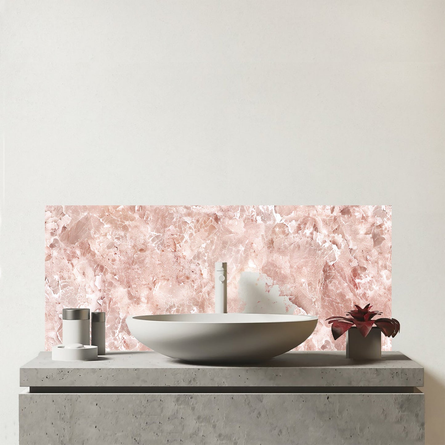 Polished Pale Pink Quartz Effect Glass Bathroom Splashback