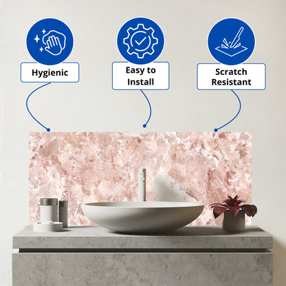 Polished Pale Pink Quartz Effect Glass Bathroom Splashback