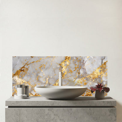 Gold Quartz Effect Glass Bathroom Splashback