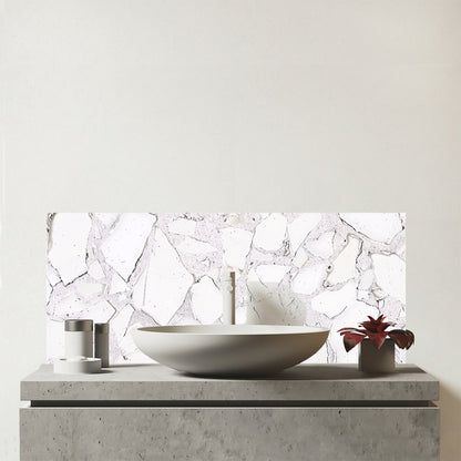 Chunky White Quartz Effect Glass Bathroom Splashback