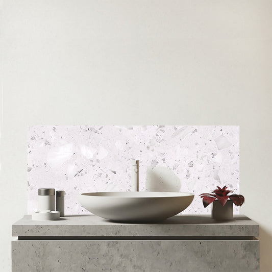 Icy White Quartz Effect Glass Bathroom Splashback