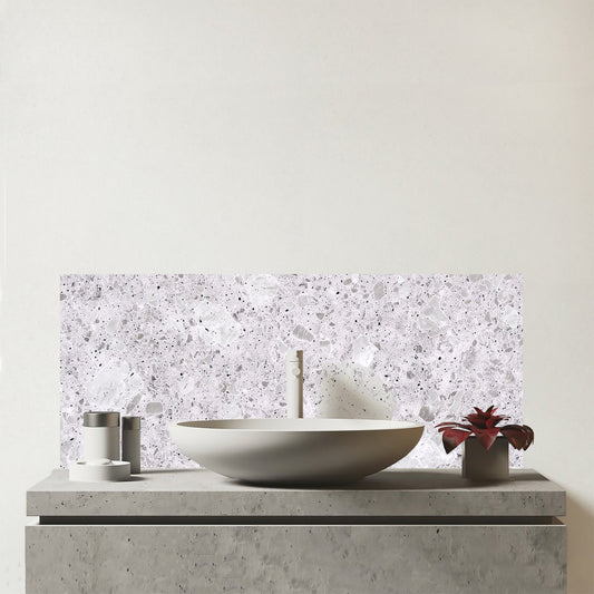 Light Grey Quartz Effect Glass Bathroom Splashback