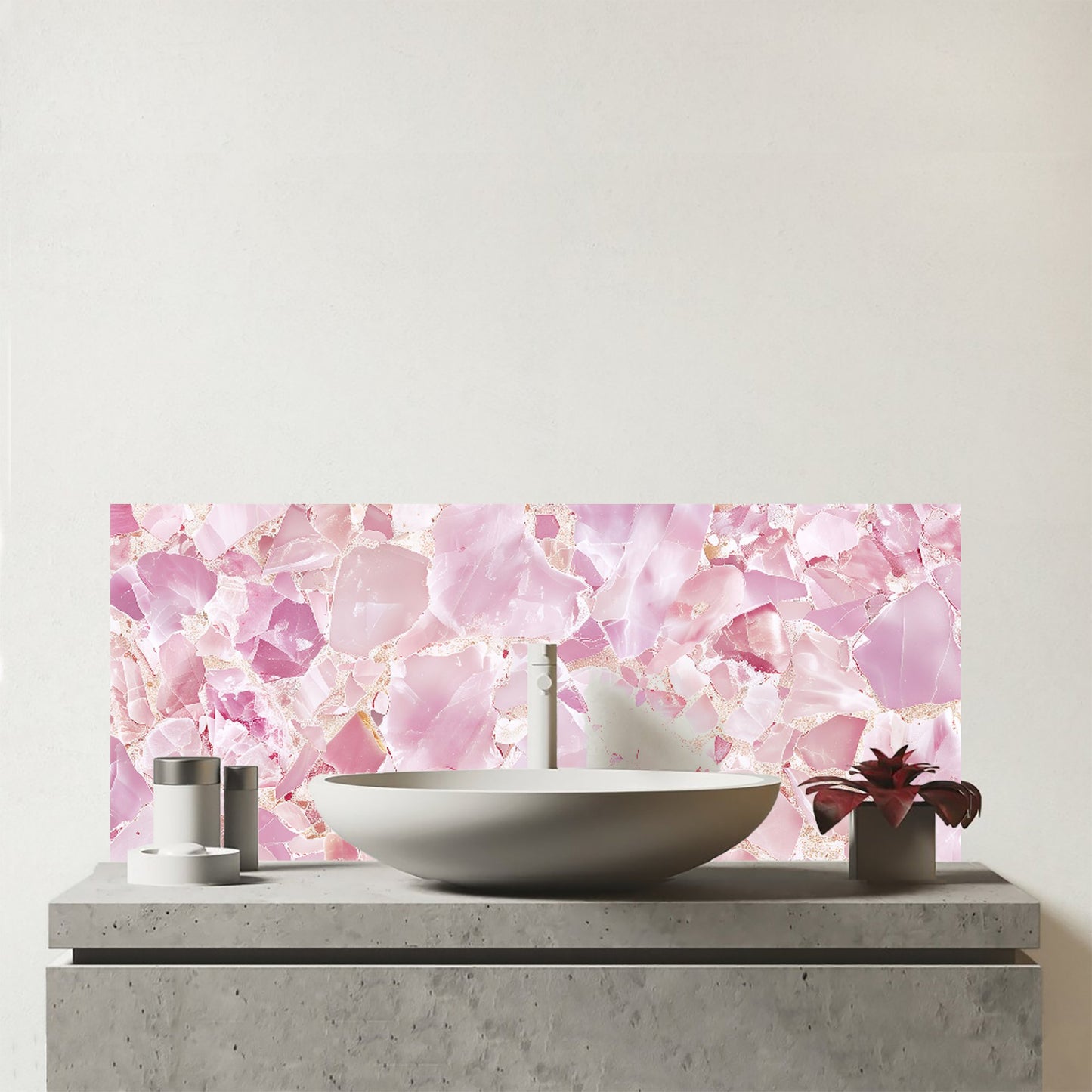 Light Pink Quartz Effect Glass Bathroom Splashback