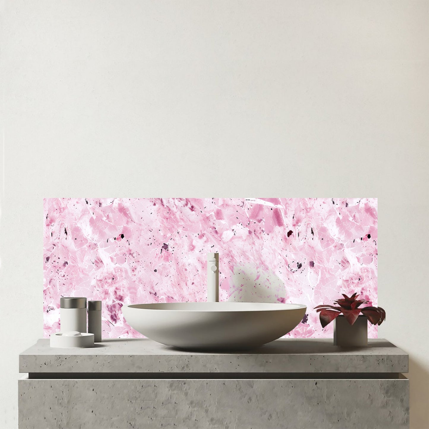 Plush Pink Quartz Effect Glass Bathroom Splashback