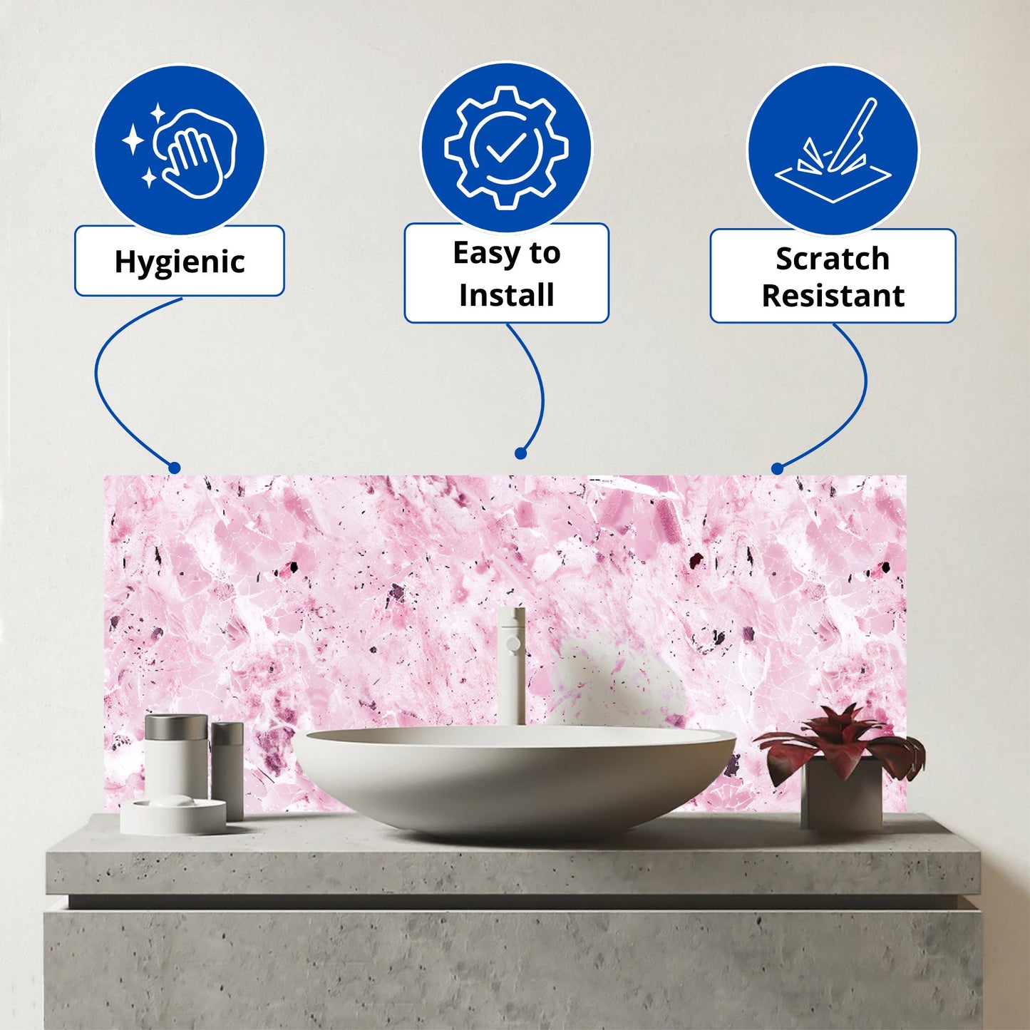 Plush Pink Quartz Effect Glass Bathroom Splashback