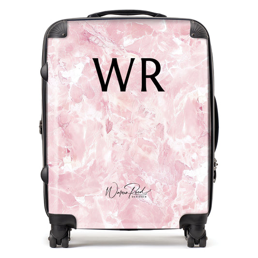 WR01103 Personalised Polished Pink Quartz Effect Initial Suitcase