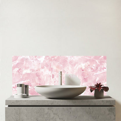 Polished Pink Quartz Effect Glass Bathroom Splashback