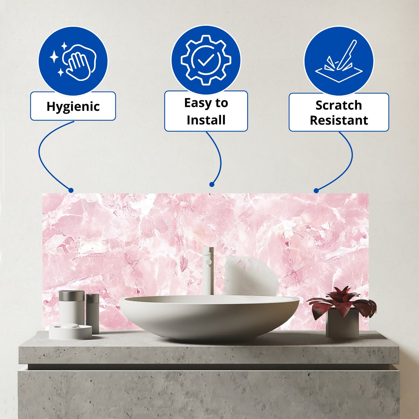 Polished Pink Quartz Effect Glass Bathroom Splashback