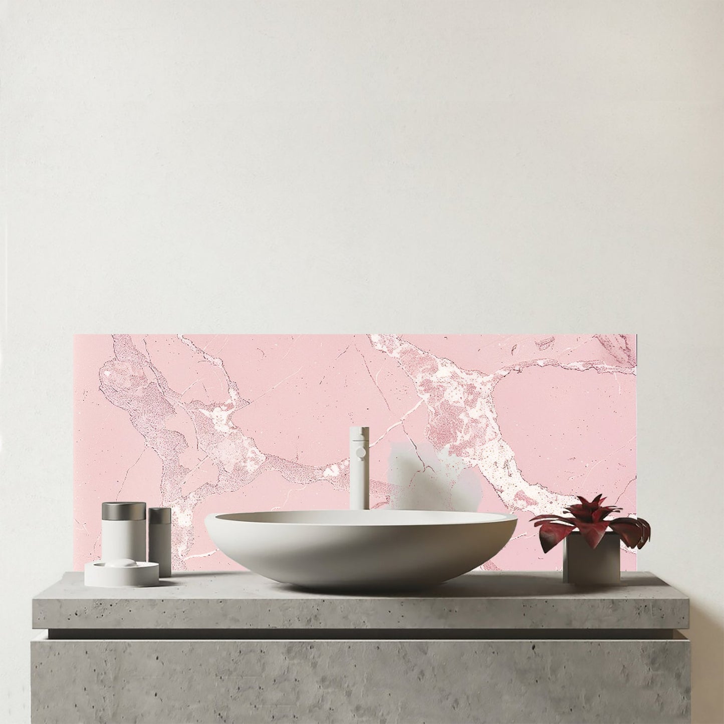 Baby Pink Quartz Effect Glass Bathroom Splashback