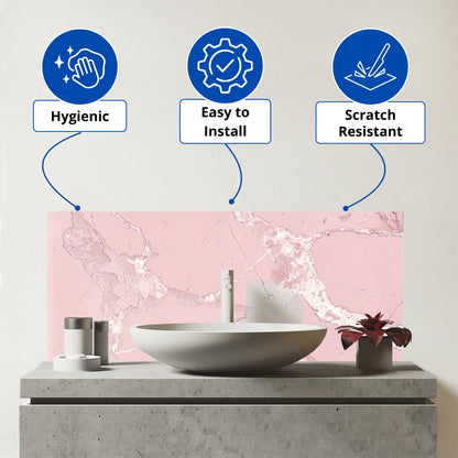 Baby Pink Quartz Effect Glass Bathroom Splashback