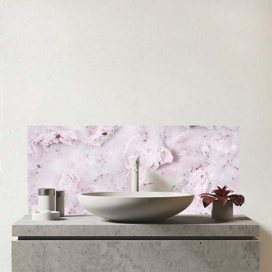 Pale Pink Quartz Effect Glass Bathroom Splashback