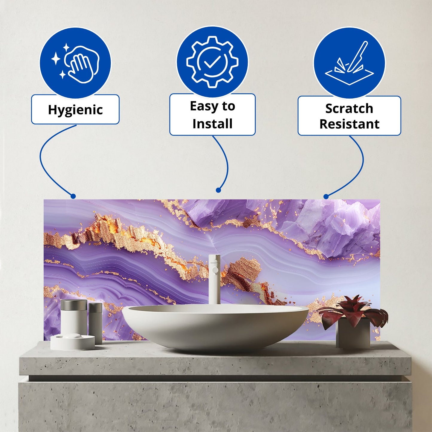 Light Purple Marble Effect Glass Bathroom Splashback