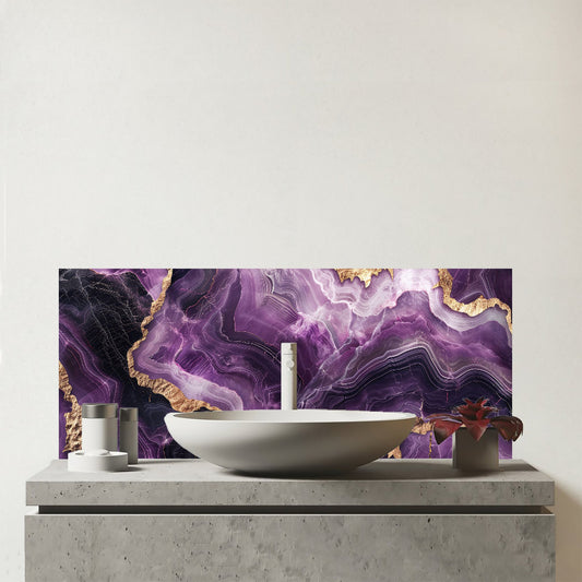 Deep Purple Marble Effect Glass Bathroom Splashback