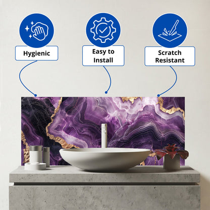 Deep Purple Marble Effect Glass Bathroom Splashback