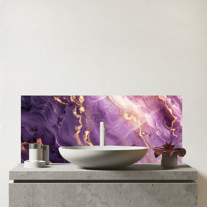 Purple And Gold Marble Effect Glass Bathroom Splashback