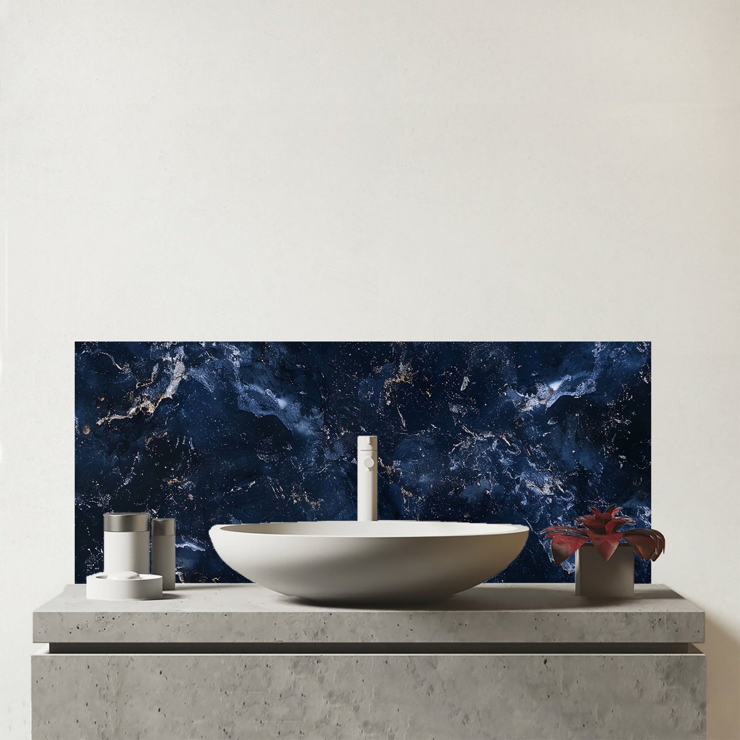 Navy Blue Quartz Effect Glass Bathroom Splashback