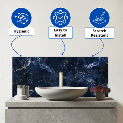 Navy Blue Quartz Effect Glass Bathroom Splashback