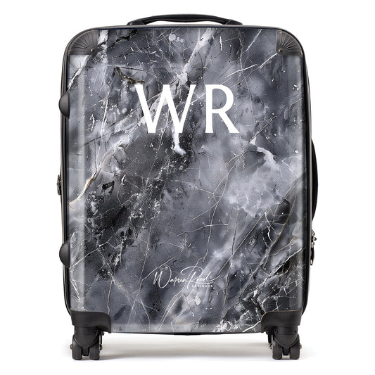 WR01114 Personalised Deep Grey Marble Effect Initial Suitcase